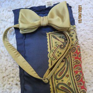 SILK Gold Tuxedo Bow Tie Patterned Pocket Square Wedding